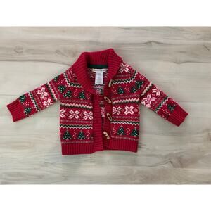 Tommy Bahama Baby Christmas Sweater Red Fair Isle tree snowflake Sz 12 Mos
